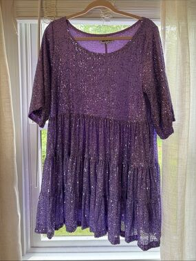 Amazing Lace Purple Sequin Tiered Dress